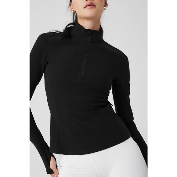 Alo Alosoft 1/2 Zip Rapid Long Sleeve Pullover Jacket Shirt Top Black Small - Picture 2 of 7